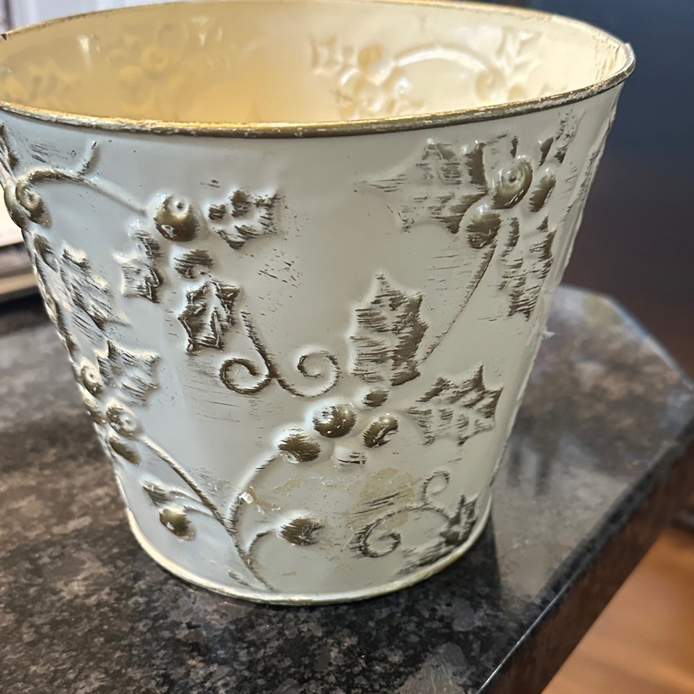 Decorative Cream and Gold Metal Planter